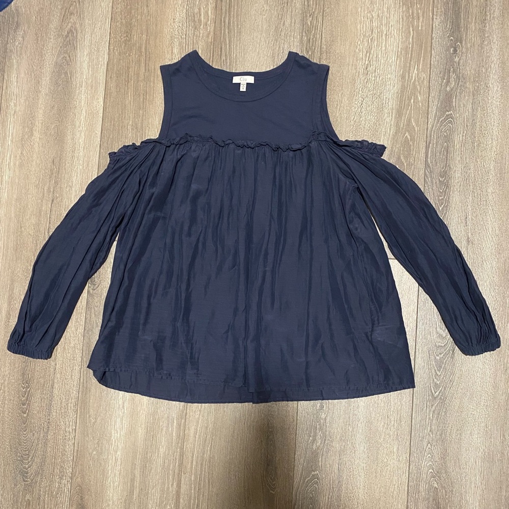 CLU blue ruffle off shoulder blouse